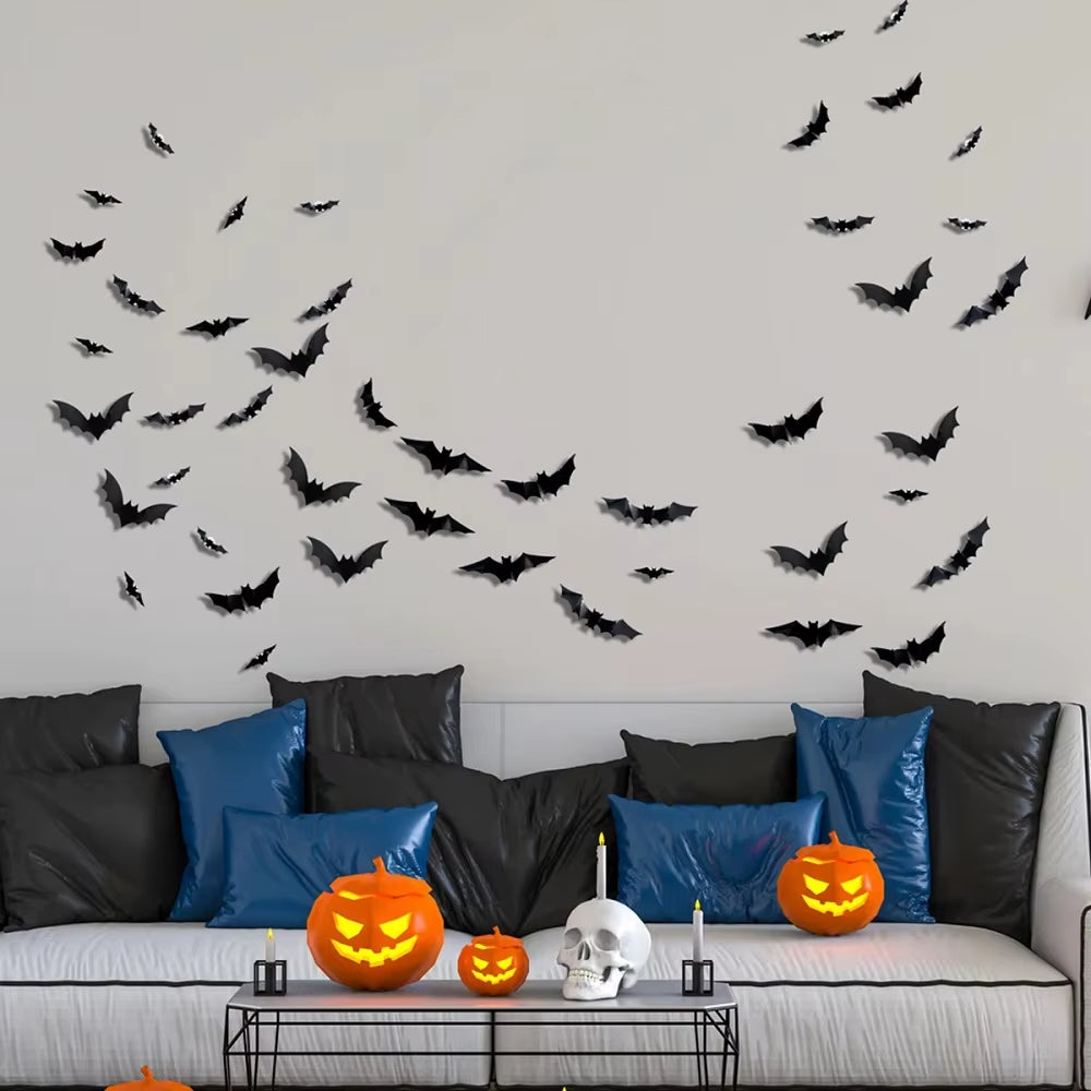 12/24Pcs Halloween New Night Light Bat PET Stereoscopic Bat Festival Party Decoration LED Night Light Wall Decal